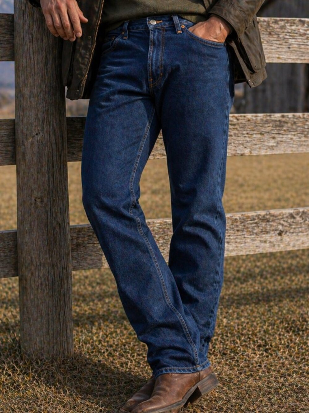 Wrangler Jeans Men's 34x34 Blue Classic Fit Cowboy Cut Dark Wash Rugged Western